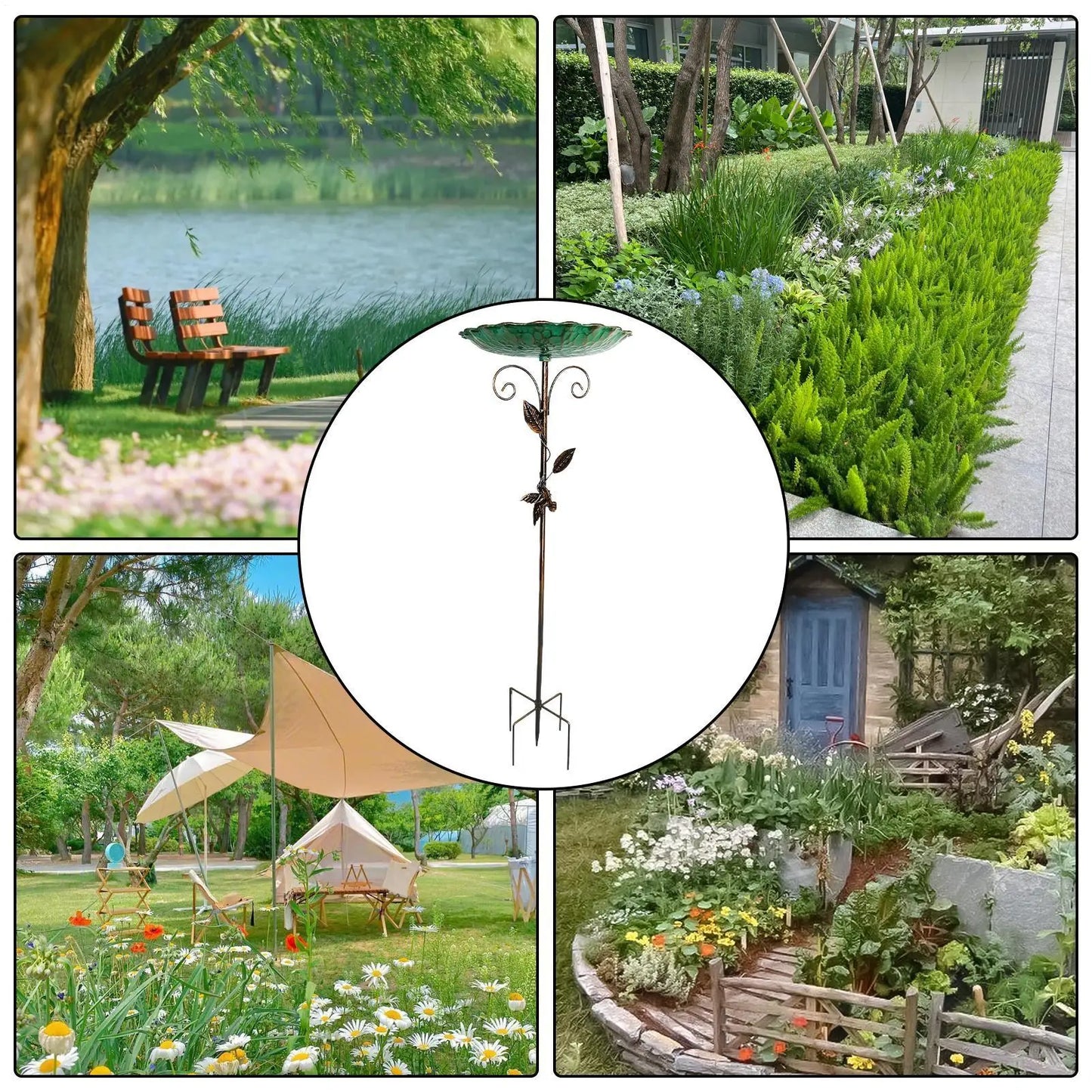 Birdbaths for Outdoors Garden Birdfeeder Standing Metal Bird Feeder Bowl Height Adjustable Winterproof Decorations for Yard