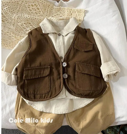 Boys' Shirt Spring and Autumn New Girls' Cotton Long sleeved Shirt Baby Solid Color Top Children's Cardigan