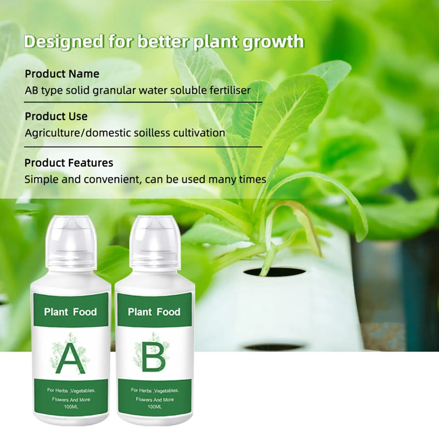 Fertilizer for Plants Plant Food A B Hydroponics Supplies 2 Piece Solution Growing System Accessories for Vegetables Fruits