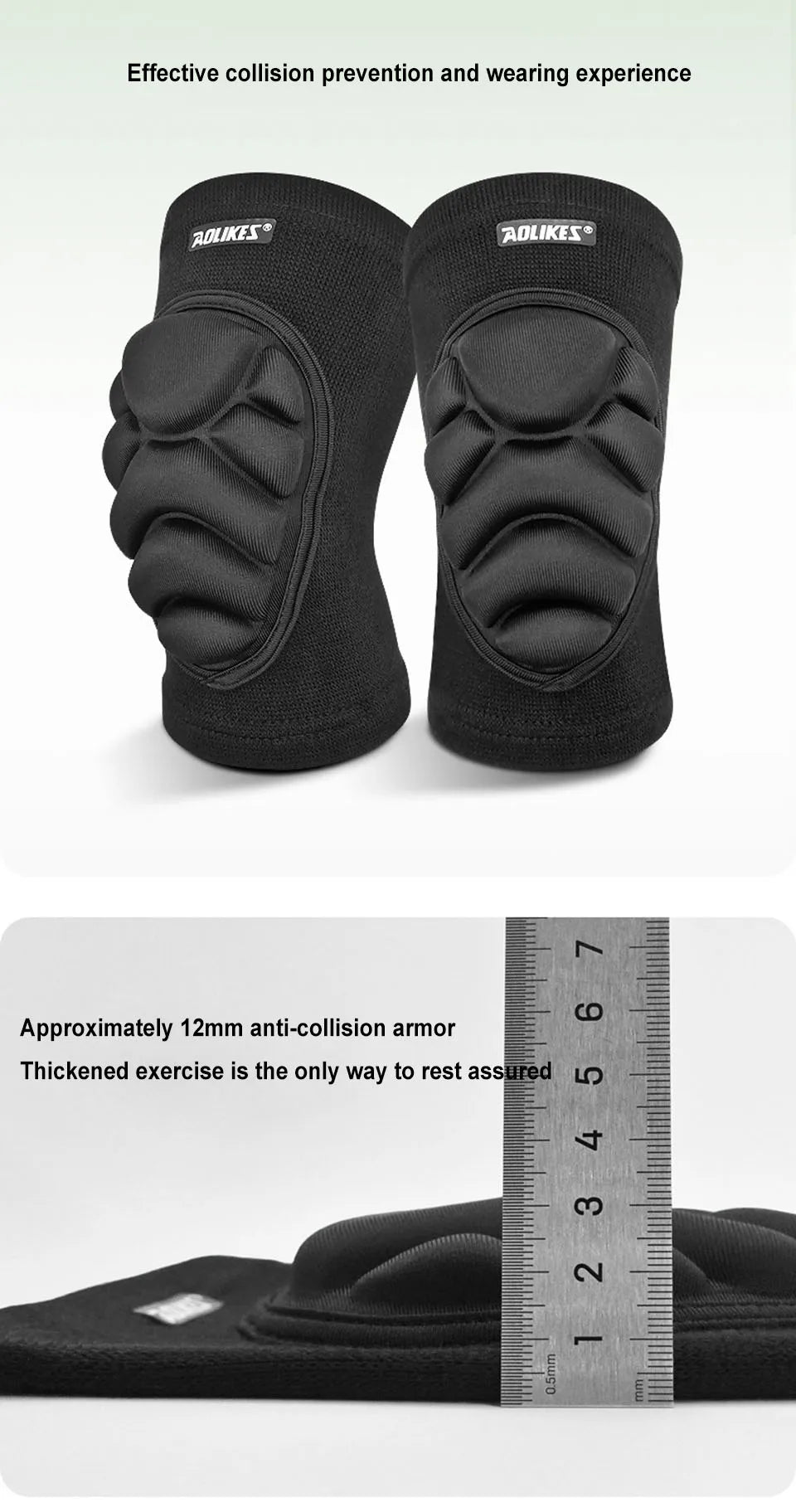 AOLIKES 1Pair Knee Elbow Pads, Thick Sponge Collisioned Kneepads for Work, Basketball Wrestling Football Volleyball Cycling