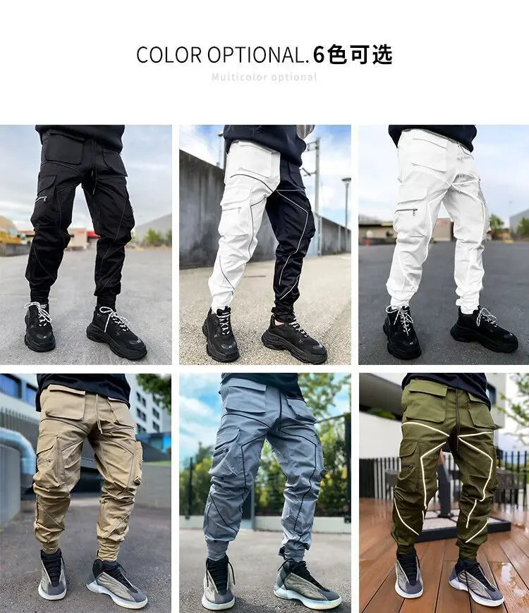 New 2025 Men‘s Casual Cargo Pants Loose Fashion Striped Multi Pocket Sports Fitness Hip Hop Jogger Trousers Male Cargo Pants