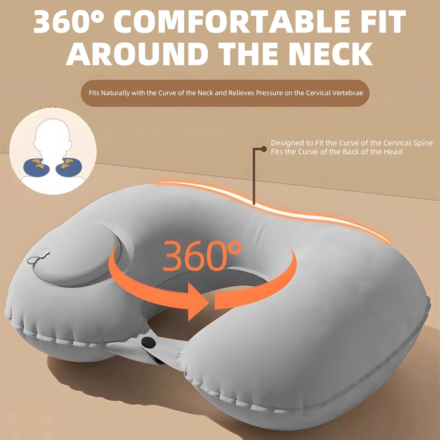U-Shaped Inflatable Travel Pillow Portable Air Neck Support Cushion Comfortable Sleeping Press to inflate pillow neck pillow
