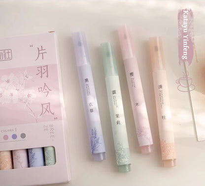 4PCS Retro Style Handbook Pen Marker Graffiti Brush Inscription Pen Office Culture and Educational Supplies