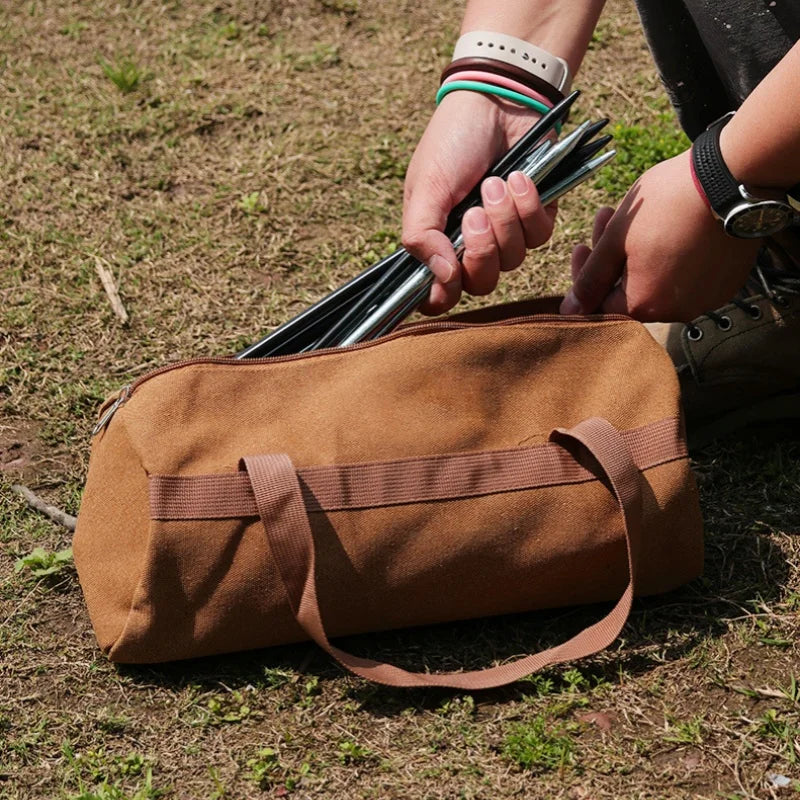 Camping Tools Storage Bag Large Capacity Cylinder Tent Stake Bag Lightweight Tent Peg Ground Nail Holder Bag for Outdoor Camping