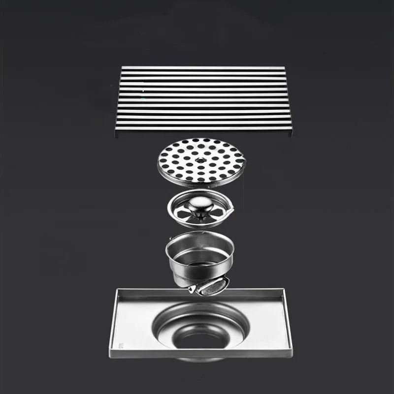 304 Stainless Steel Balcony Square Floor Drain Engineering Large Displacement Deodorant Floor Drain Outdoor Floor Drain