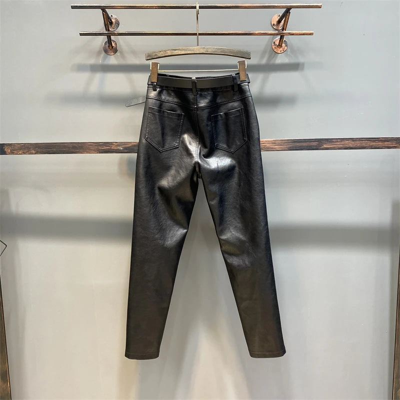 Palazzo Pants Women's Pants Imitation Leather Trousers 2023 New Autumn And Winter Pu Pencil High Faux pants