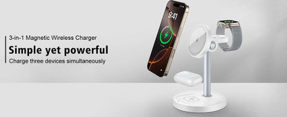 15W 3-in-1 Magnetic Wireless Charging Station For Magsafe iPhone 16 15 14 13 12 iWatch 10-2 SE AirPods Pro 4 Travel Fast Charger