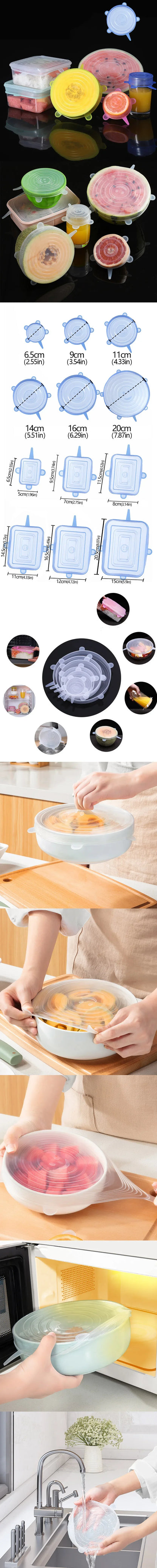 6 Pcs Silicone Covers Stretch Lids for Kitchen Microwave Food Caps Food Universal Dish Stretch Lids for Cans Kitchen Accessories