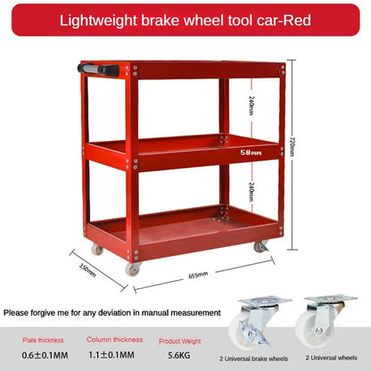 Mechanical Workshop Tools with Wheels, Tool Carts 3-layer Mobile Tool Car, Multifunctional and Heavy-duty Auto Repair Parts Car