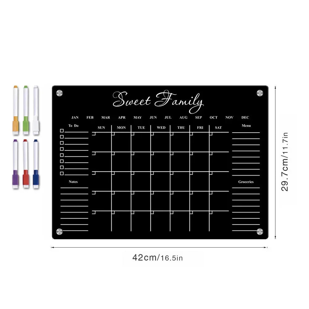 Acrylic Fridge Magnetic Blackboard Weekly Daily Calendar Memo Refrigerator Magnetic Clear Planner Dry Erase Message Board List