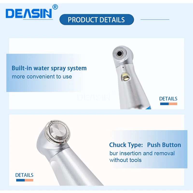 Dental LED Light 1:1 Ratio Contra Angle E-generator Low Speed Handpiece Inner Water Spray E-Type dentistry