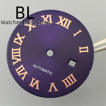 BLIGER 24.5mm Watch Dial Hand Set Sunburst Gray Rose White Mother Pearl Dial Roman Diamond Index Fit NH05 Movement Women Watches