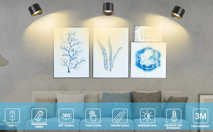 Led 2 in 1 Wall Lights Touch Control 2000mah Battery Usb Recharge 360° Rotatable Wireless Portable  Bedroom Reading Night Lamp