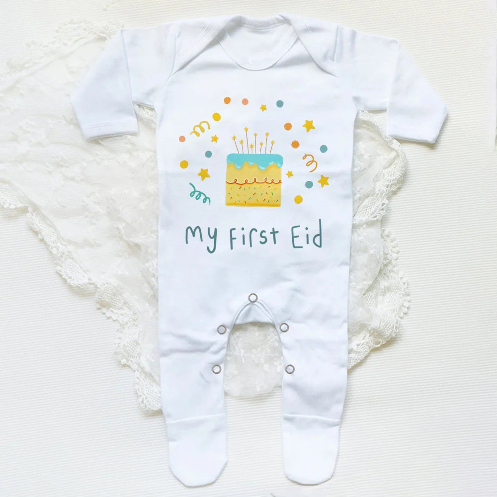My First Ramadan Baby Babygrow Sleepsuit Long Sleeve Infant Boy Girl Sleepsuit Print Crew Neck Romper 1st Ramadan Babys Clothes