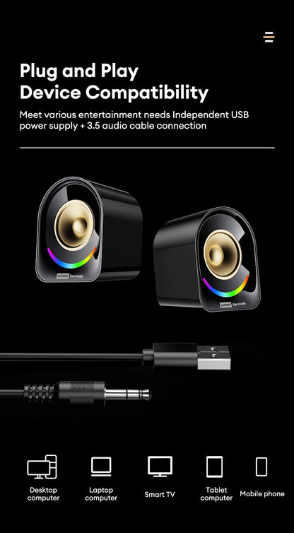 Original Lenovo A02 Wireless Bluetooth Speakers Deep Bass Sound Outdoor Soundbox Music RGB Lighting Long Standby Loudspeakers