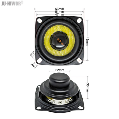 2pcs 4 Ohms 5W 53mm Square 16 Core Dual Neodymium Magnetic Waterproof Speaker 2 inch Yellow Glassfiber bluetooth Loudspeaker