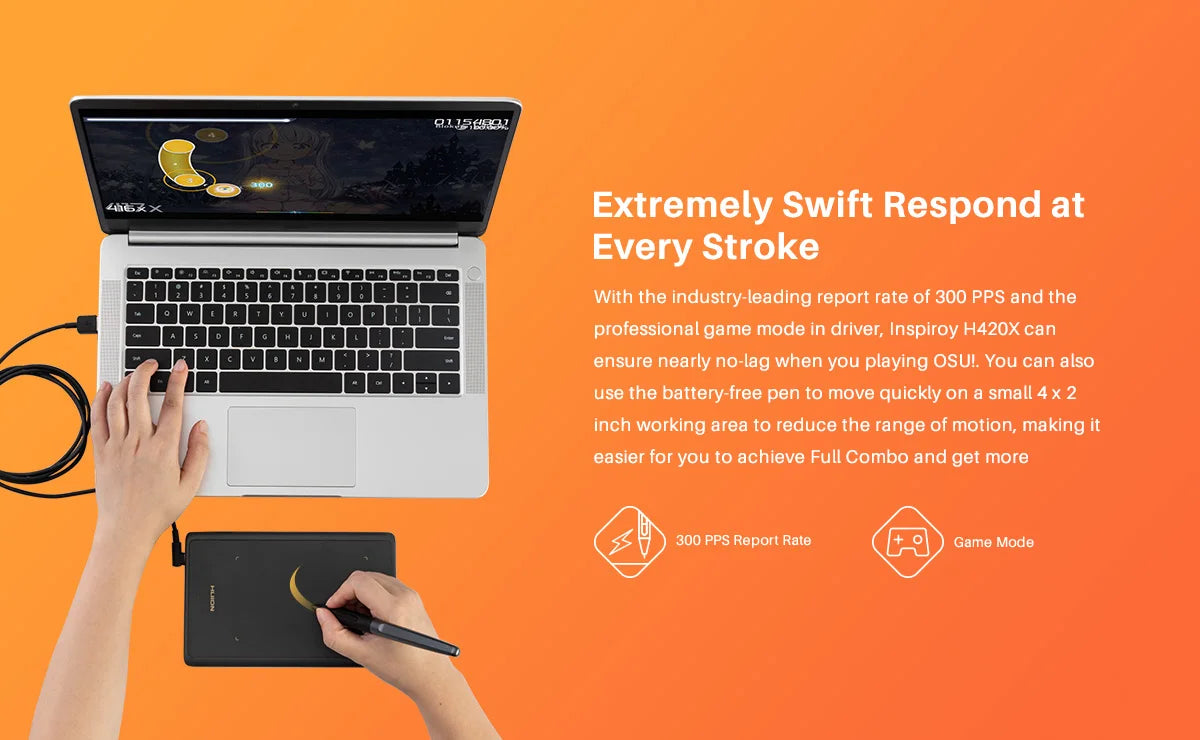 Graphics Tablet HUION H420X Digital Drawing Tablet Graphic Tablet for Painting with Battery-Free Pen PW100 8192 L