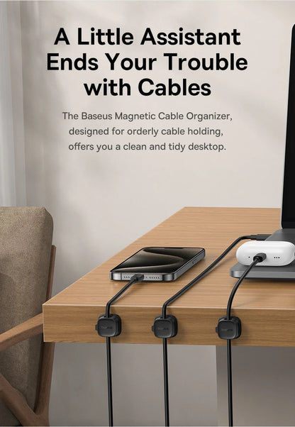 Baseus Cable Organizer Holder Magnetic Cable Smooth Adjustable Cord Holder Under Desk Cable Management Wire Keeper Cable Clips