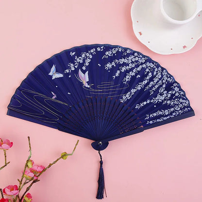 Bamboo Folding Fan Silk Chinese Fan Hand Women Black Fan Summer Female Dance Home Decoration Party Gift Home Ornament Fan Black