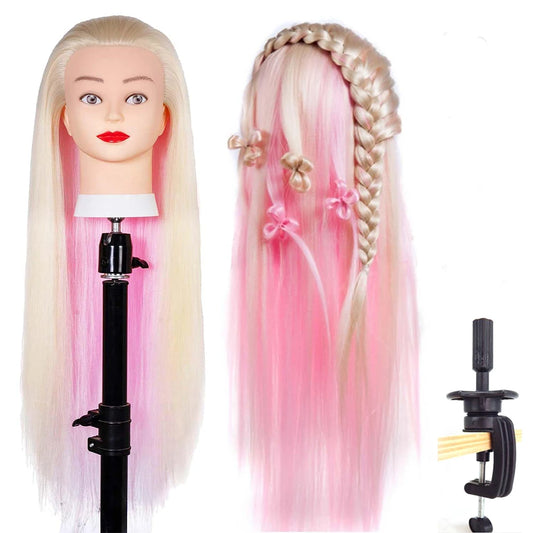 Mannequin Head Model With Long Synthetic Hair, Manikin Head Styling Hairdresser Training Head, Doll Head for Braiding Practice