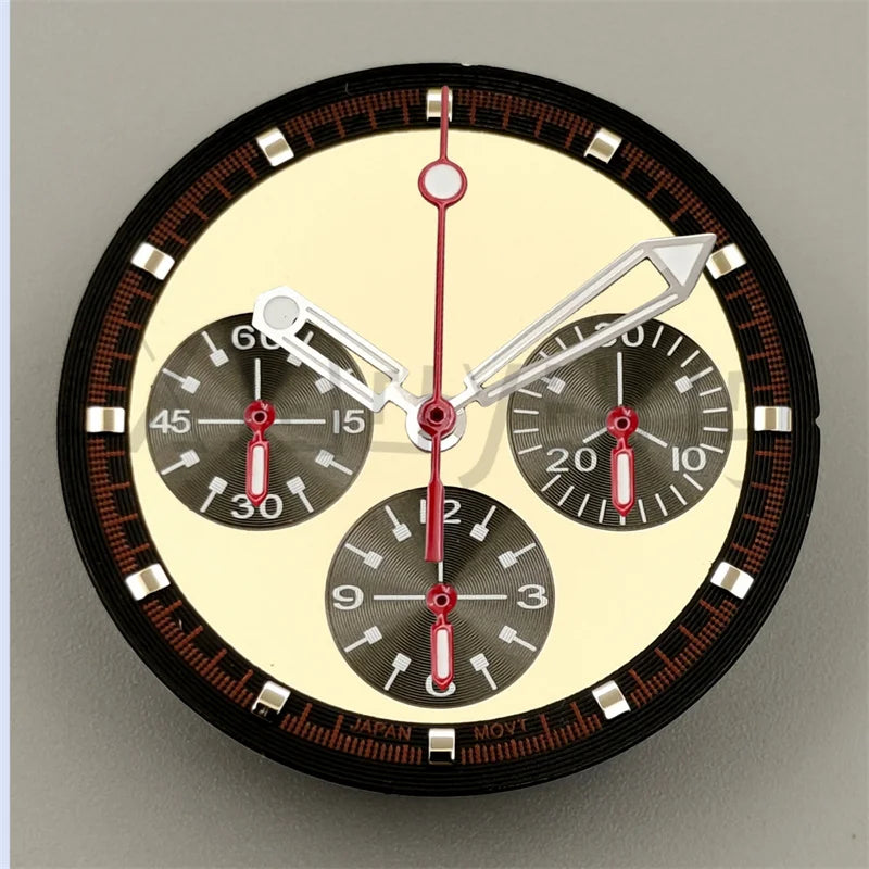 30mm/31.5mm Vk63 Chronograph Watch Dial With Hand Set Green Luminous Black White Red For VK63 Movement Watch Accessories Parts