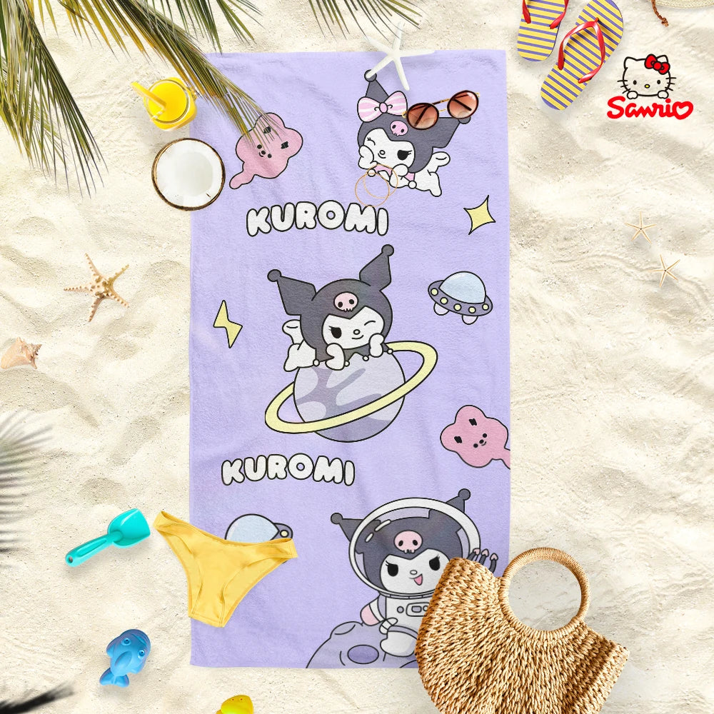 Adorable Cartoon-Printed Beach Towels: PomPomPuu, Pochacco, Cinnamo, and Kitty Designs! Suitable for towels, bath towels