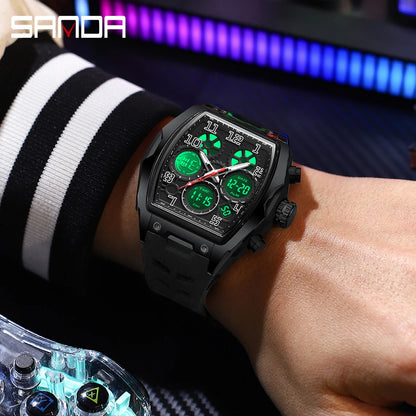 SADNA 6266 Popular Student Watch Wine Barrel Curved Mirror Alarm Clock Timer Waterproof Student Electronic Watch 2025