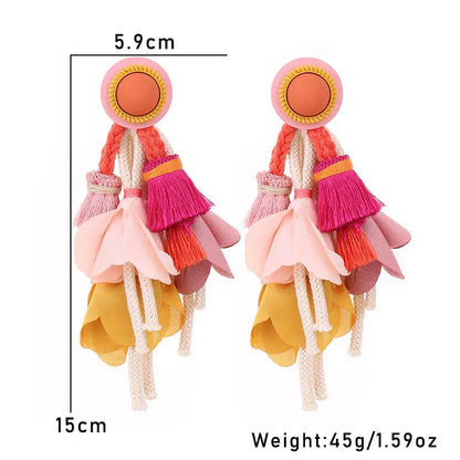 Bohemian Earrings Long Tassels&Flower Exaggerated Earrings Handmade For Women Wedding Party Jewelry