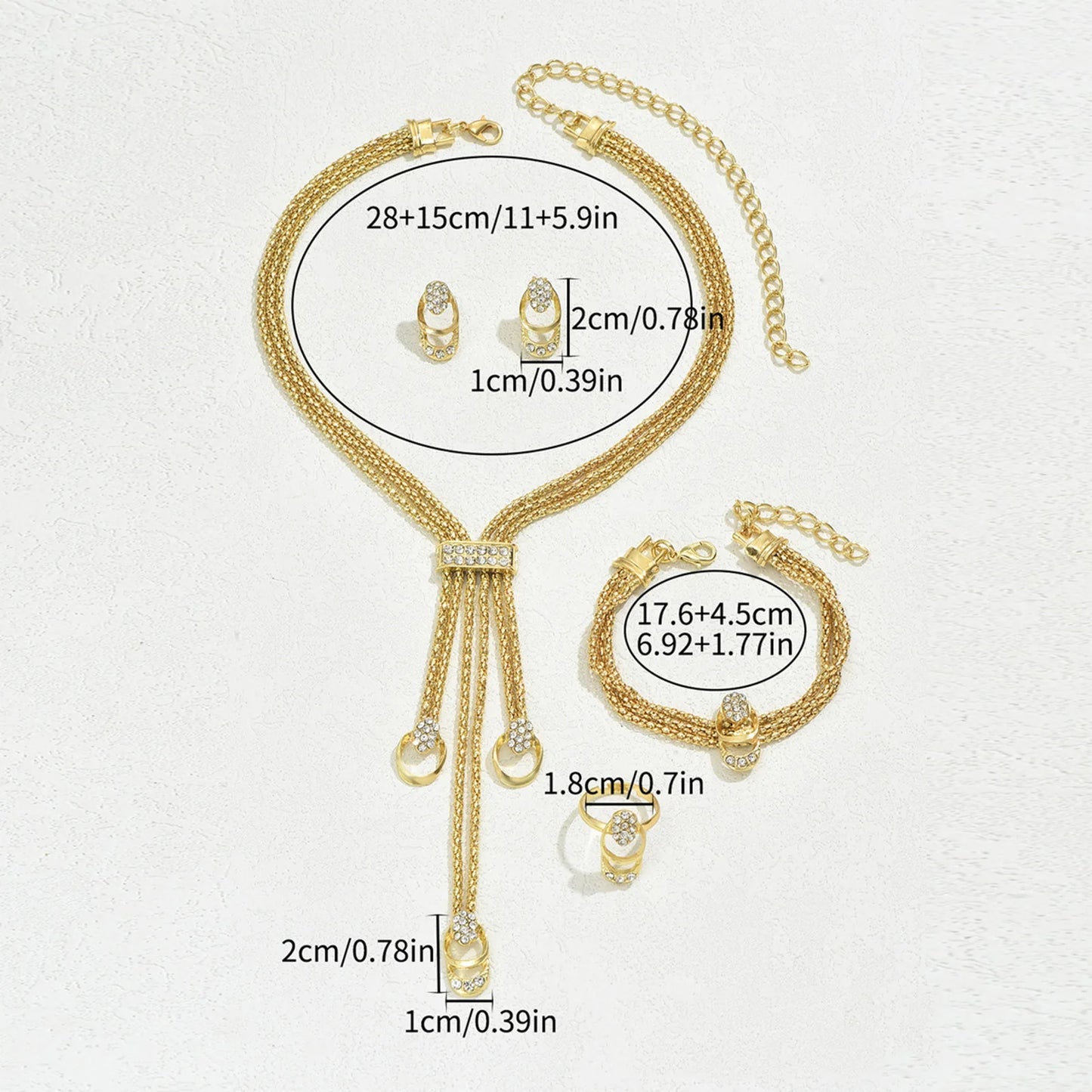 2025 Fashion Jewelry Set Luxury Alloy Long Tassel Necklace Bracelet Earrings Rings Elegant Women Banquet Wedding Accessories