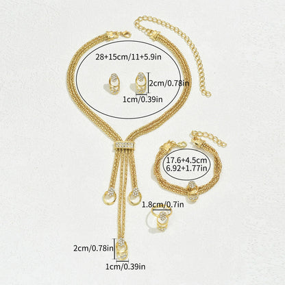 2025 Fashion Jewelry Set Luxury Alloy Long Tassel Necklace Bracelet Earrings Rings Elegant Women Banquet Wedding Accessories