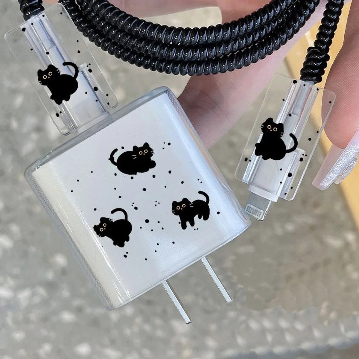 Cartoon Cat Clear Data Charging Cable Protector for iPhone 18W/20W Charger Case Cable Management Phone Wire Cord Organizers