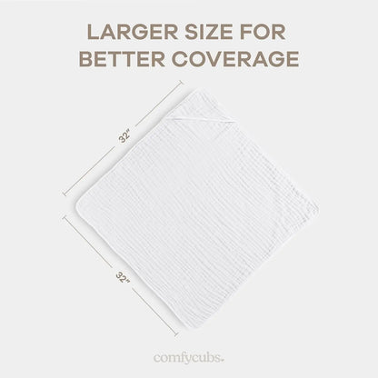 Baby Towels for Newborn 100% Muslin Cotton Baby Bath Towel with Hood for Babies, Infant, Toddler and Kids, Large 32x32Inch