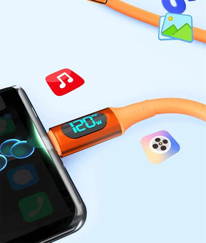 NNBILI 120W 6A Fast Charge USB Type C Quick Charge Cable For Huawei P70 Samsung OnePlus Realme Phone LED Digital Display Cables