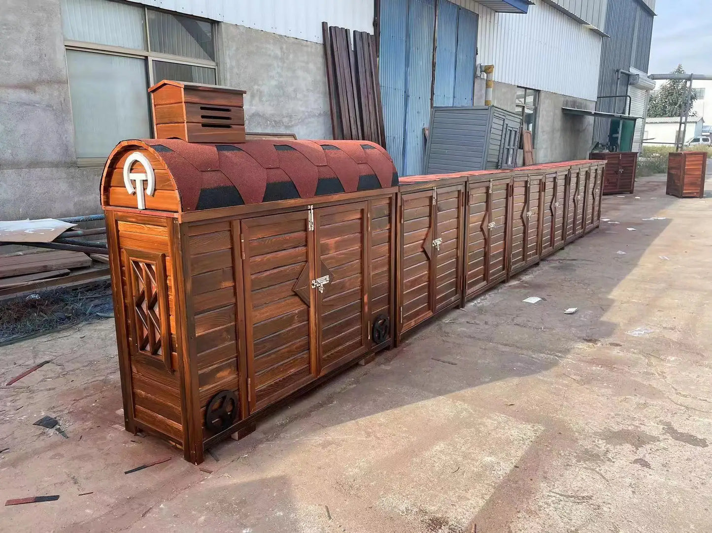 2TOE kindergarten outdoor preservative wood storage cabinet locker waterproof mildew-proof carbonized wood cabinet school wooden