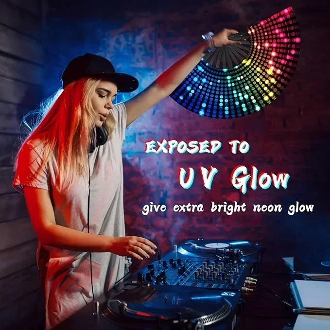 Fluorescent Fan Folding Fan Craft Fan with Vibrant Patterns, Dance Fan, Suitable for Both Men and Women