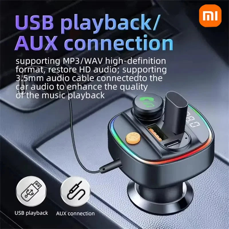 Xiaomi FM Transmitter Bluetooth 5.3 Hands Free Car AUX Radio Modulator MP3 Player with Fast Charging Adapter Auto Accessories