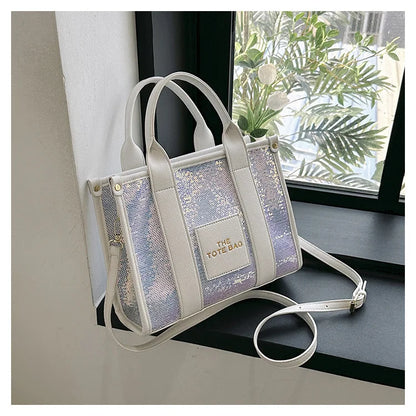 Women's Tote Bag Sequin Shoulder Bag PU Leather Large Capacity Luxury Designer The Tote Bag For Women Crossbody Bags 2024 New