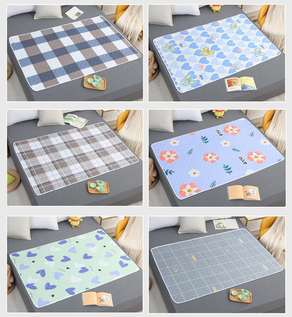 80x120cm 4 Layer Cartoon Dino Heart Diapering Mat Waterproof Washable Changing Pads for Night and Menstrual Protection Baby Care