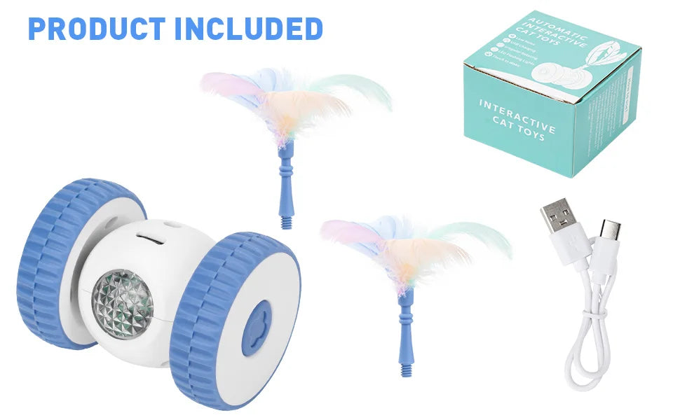 Interactive Cat Toys, Smart Sensing Automatic Cat Toy with Color Light and Feathers Wand, USB Rechargeable Cat Toys for Indoor
