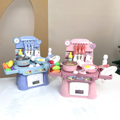 Pretend Play Kitchen Set With Sounds, Lights, Cooking Stove, Sink, And Play Food - Mini Toy Kitchen