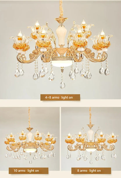 Flower Glass Lampshade Crystal Pendant Lamp Living Room Dining Room Bedroom Hall Villa New Design Hot Sale Decorative Chandelier
