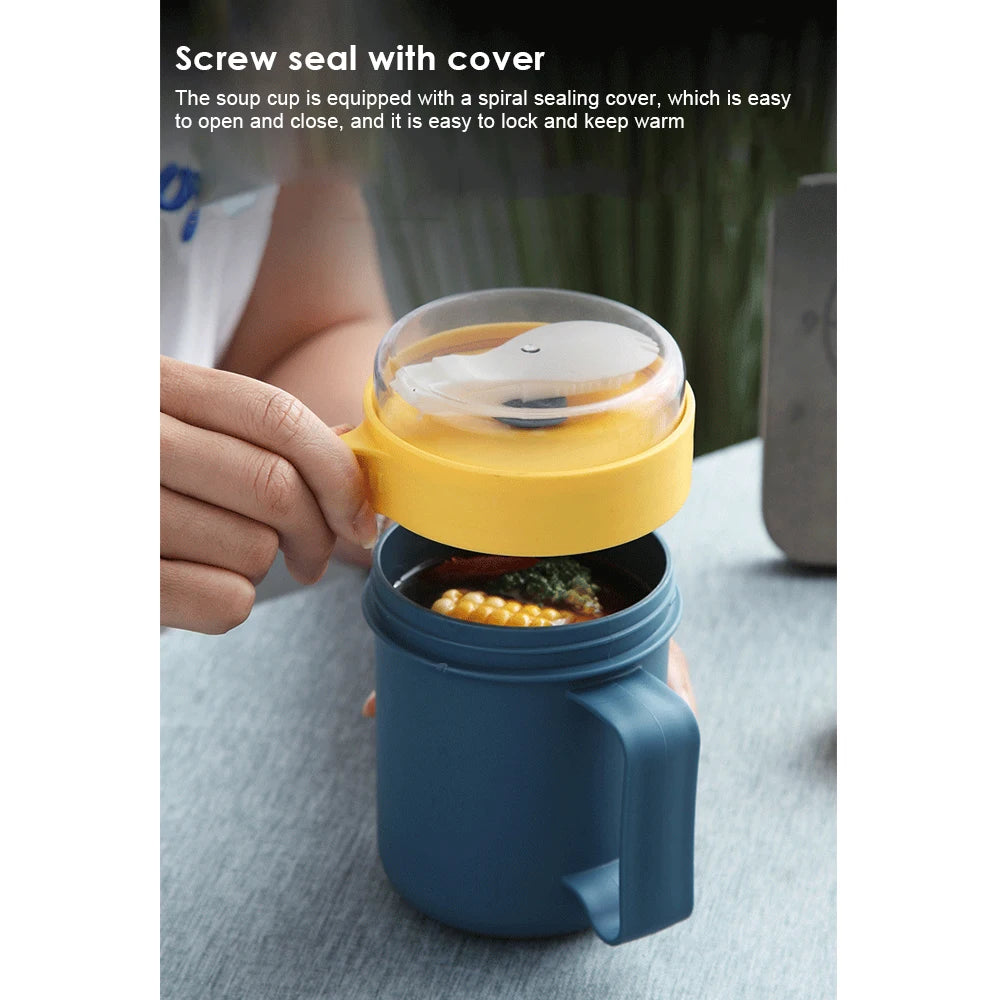 500ml Portable Breakfast Cup Multifunction Oatmeal Nut Yogurt Mug Snack Cup Microwave with Lid Spoon Creative Soup Cup