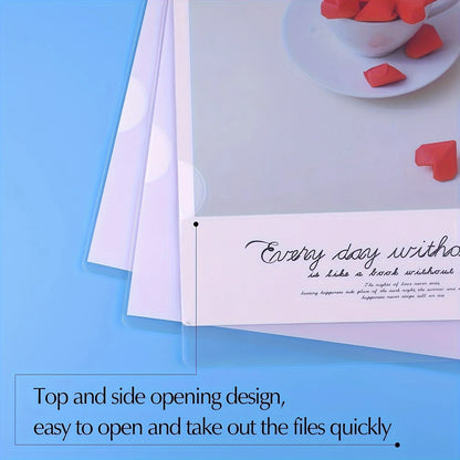 30 Pack PVC L-Shaped A4 Document Folders, Transparent File Envelopes for Office and Home Organization