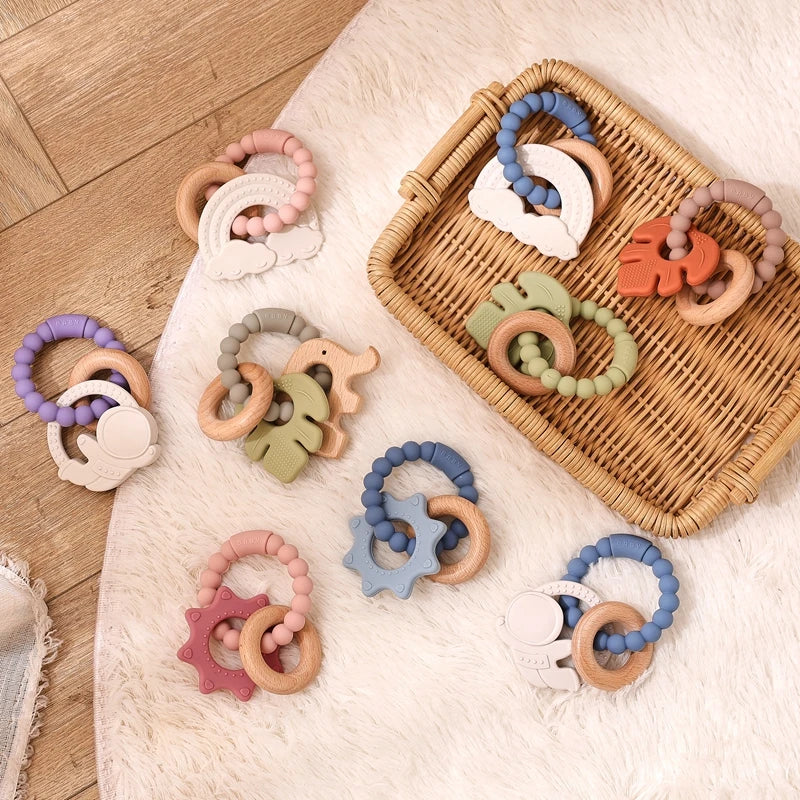 Baby Silicone Teethers Rattle Toys Newborn Chew Food Grade Teethers Training Bed Toy Baby Silicone Soothing Toy Accessories Gift