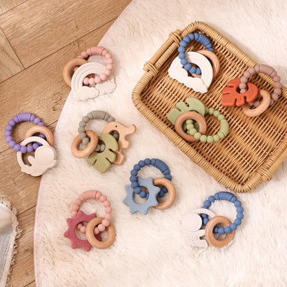 Baby Silicone Teethers Rattle Toys Newborn Chew Food Grade Teethers Training Bed Toy Baby Silicone Soothing Toy Accessories Gift