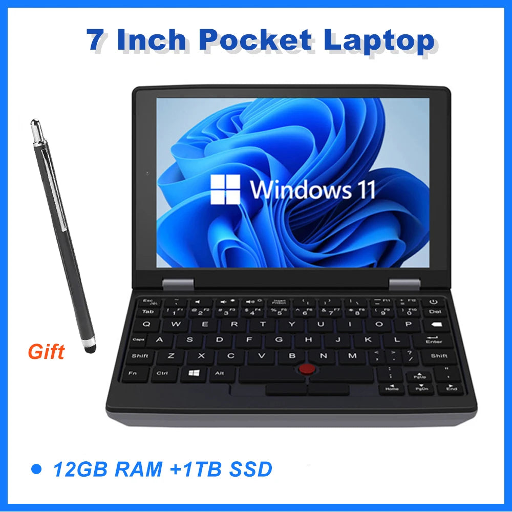 7 Inch Mini Laptop N100 Notebook IPS Touch Screen Portable Netbook Win 11 Pro Mini PC Micro Computer Bluetooth 4.2 16G 1TB