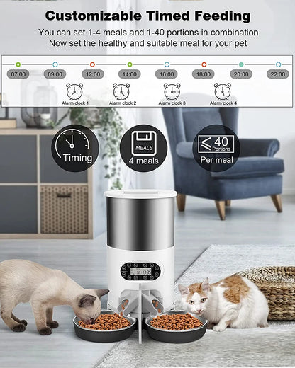 Cat Timing Feeder Smart APP Cat Feeder Stainless steel Double Meal Pet Food Remote Feeding Automatic Dispenser Suitable Cats Dog