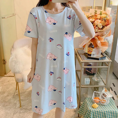 Maternity Clothings Nursing Dresses Breastfeeding Sleepwear Pattern Printing Cheerful and Lively Girl Feeling for Pregnant Women
