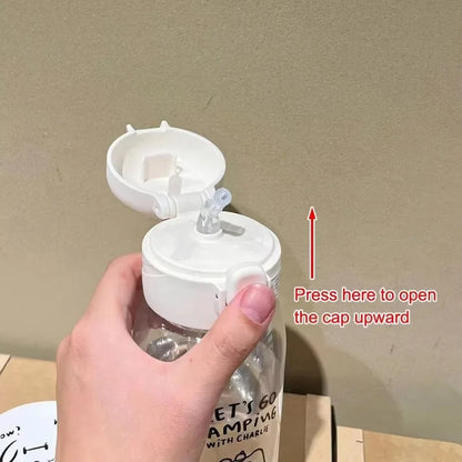 Plastic Water Bottle Water Cup With Straw Simple Large Capacity Portable Drop Resistant And Portable Cup Cartoon Ice Suction Cup