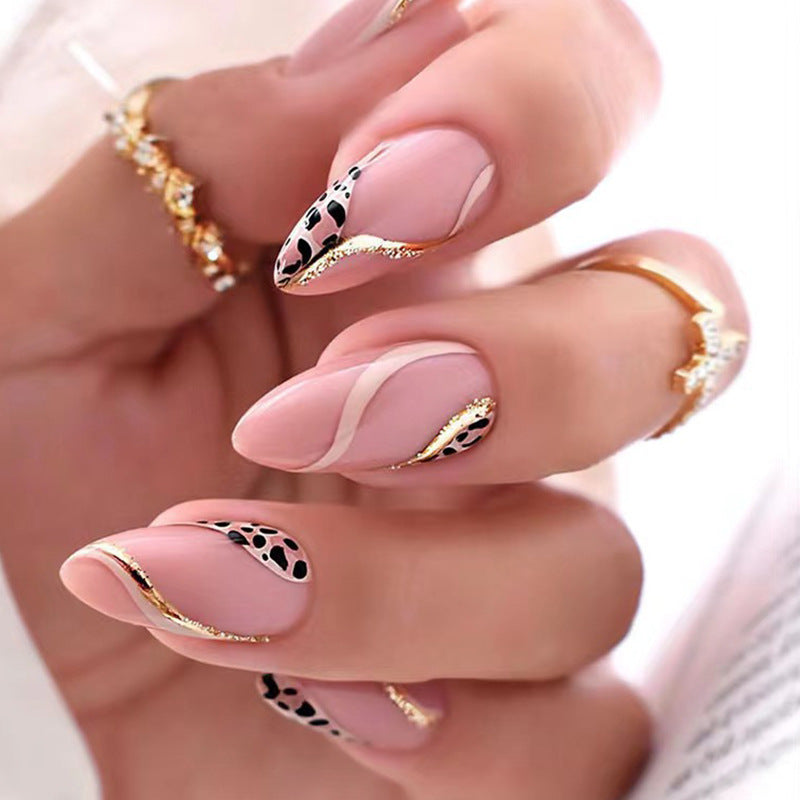 24Pcs French False Nails Almond Fake Nails with Glue Press on White Edge Design Wearable Simple Ins Pink Stiletto Nail Tips